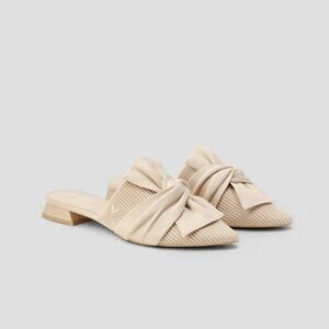VIVAIA Pointed Toe Knot Sandals Yaffa Tan Beige Wrap Bow Pointed Toe Flats Mules